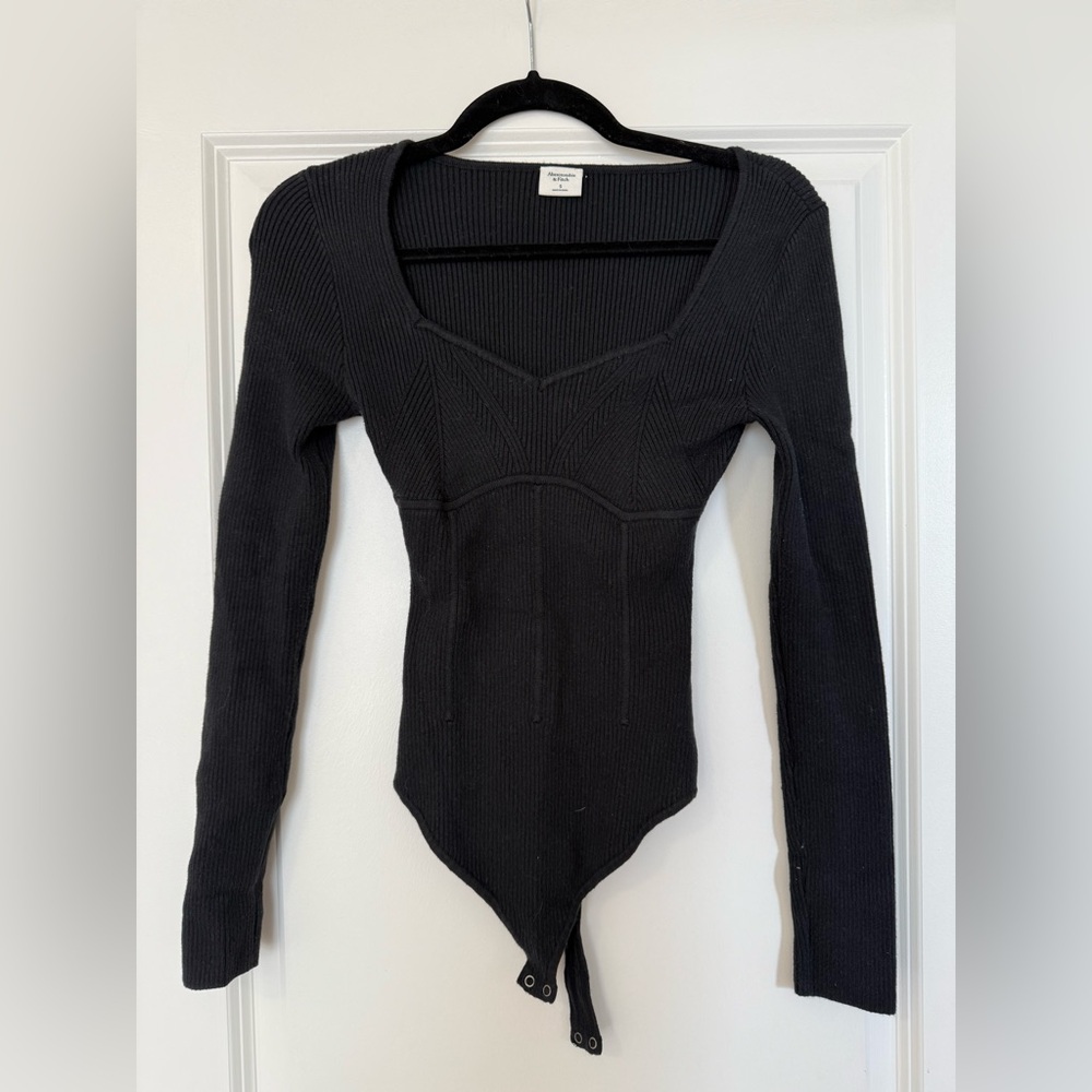 Abercrombie & Fitch Black Ribbed Corset Long Sleeved Bodysuit